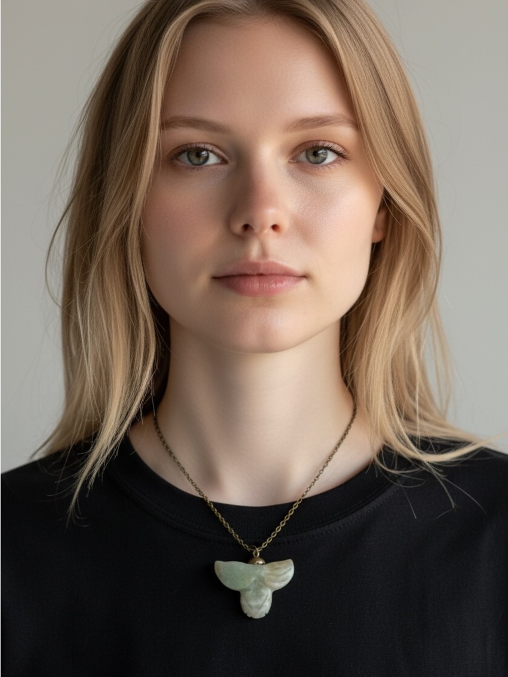 9/27 Handcrafted Light Green Jade Angel Wing Pendant Necklace